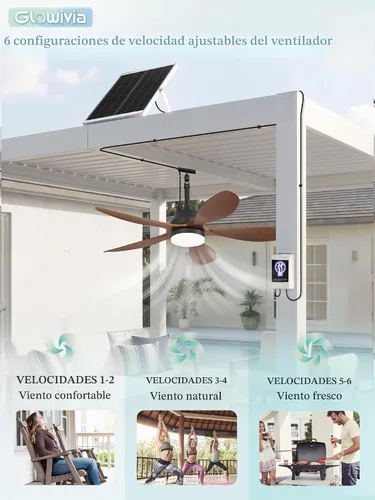 Vista 4 de 42" Solar Ceiling Fan for Outdoor with Light & Battery IP65 Walnut Walnut Wood