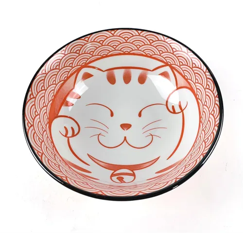 Vista 7 de JapanBargain 4694 - Juego de 2 cuencos de sopa y cucharas japonesas grandes de porcelana japonesa, cuencos de ramen con patrón de gato de la suerte