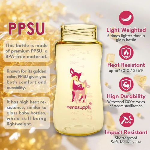 Vista 3 de Nenesupply 3 botellas de almacenamiento de leche materna PPSU de boca ancha de 11 oz / 11.2 fl oz, botellas de bombeo con extractores de leche Marfil