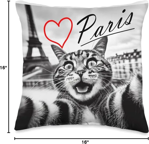 Vista 4 de Funny Paris Shop France Paris - Cojín de la Torre Eiffel, 16 x 16, multicolor