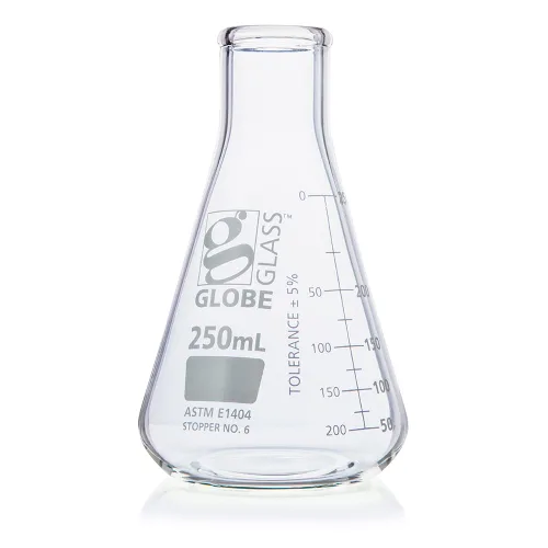 Vista 2 de Erlenmeyer - Frasco de vidrio, 0.8 fl oz, boca estrecha, graduaciones dobles, vidrio de borosilicato 3.3, ASTM E1404, 12/caja