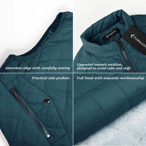 Vista 4 de Fuinloth - Chaleco acolchado para mujer, diseño de cuello alto, ligero, con cierre