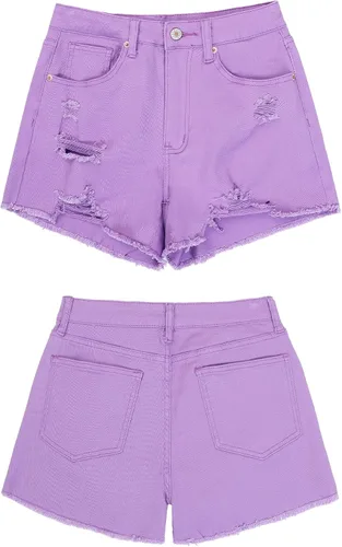 Vista 7 de GRAPENT Pantalones cortos de mezclilla elásticos y rasgados de cintura alta para mujer