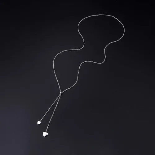 Vista 4 de FLYOW Collar de cadena larga delicado Lariat, estilo simple, plata de ley 925, colgante de corazón ajustable en forma de Y, Metal