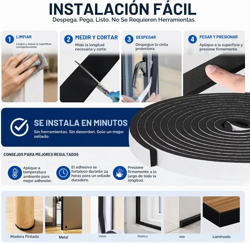 Vista 5 de Cinta aislante de espuma autoadhesiva Storystore, resistente a la intemperie de 1 x 1/8 x 16,5 pies para puertas y ventanas, sello de puerta a