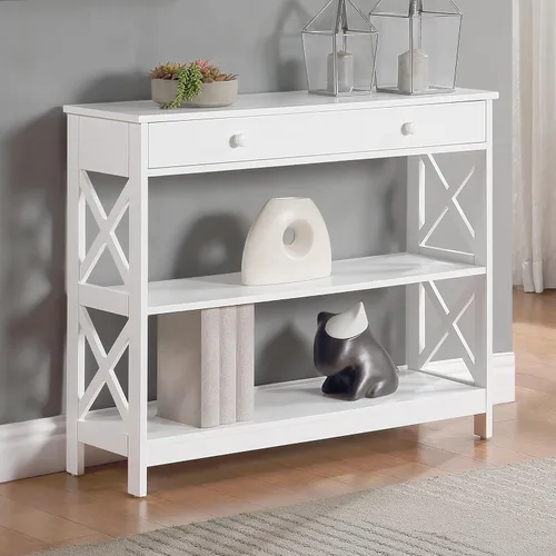 Vista 2 de Convenience Concepts - Mesa auxiliar con 1 cajón, color blanco, colección Oxford