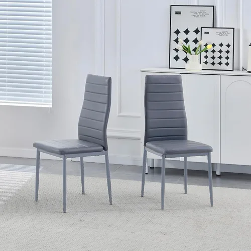 Vista 2 de Juego de sillas de comedor para cocina, sillas modernas de metal con asiento acolchado de piel sintética, respaldo alto y sillas de patas cromadas