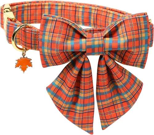 Vista 53 de DOGWONG Collar de otoño para perro con lazo, collar de moño para perro de Acción de Gracias, collar ajustable de algodón de otoño con hoja de arce