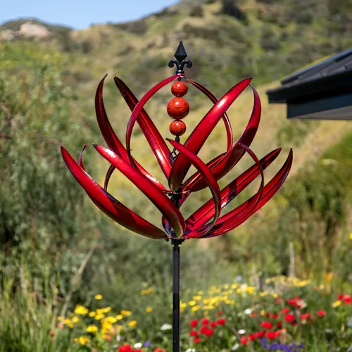 Vista 10 de Molinillos de viento para exteriores, tulipán metálico con estaca para patio y jardín, ideas de decoración al aire libre para amantes del jardín