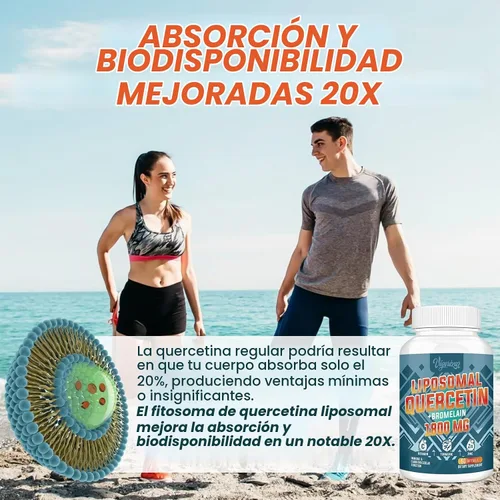 Vista 5 de Fitosoma de quercetina liposomal, quercetina con bromelina, zinc y vitamina C, complejo de fitosomas bioactivos, absorción 20 veces mayor - 60