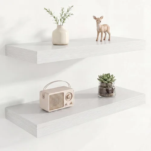 Vista 108 de Marsmiles 12in Depth Floating Shelves, 12x12x1.4, Rustic Brown, Set of 3 Marrón rústico