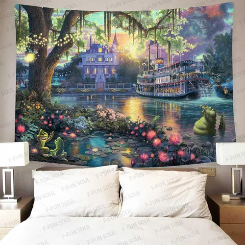 Vista 10 de F-FUN SOUL Tapiz del Palacio del Príncipe, franela suave de 40 x 30 pulgadas, tapiz para colgar en la pared de la isla psicodélica, para sala
