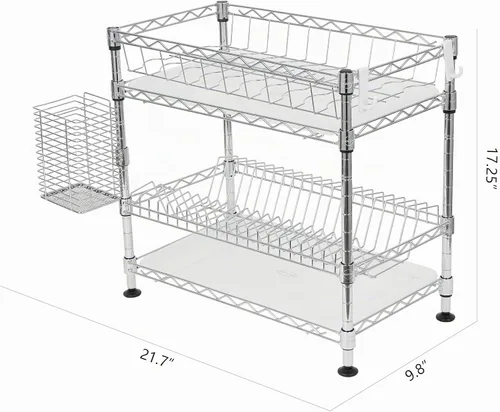 Vista 4 de happimess DSH1002A Brooklyn - Escurridor de platos ajustable de 2 niveles con soporte para cubiertos, acero al carbono duradero para varios