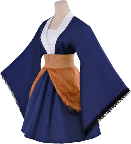 Vista 3 de DELIHOM Anime Hashibira Inosuke - Vestido kimono para mujer disfraz de cosplay con falda de felpa bata Inosuke para adultos