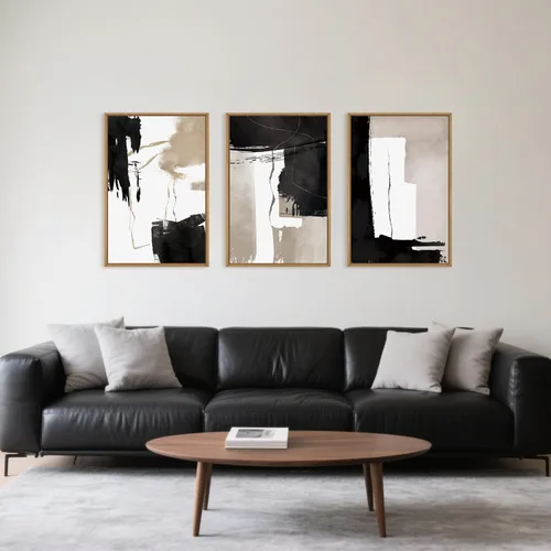 Vista 27 de Celestdeco Juego de arte de pared en lienzo abstracto y neutro grande con marco naranja, moderno y minimalista para pared, diseño geométrico bohemio