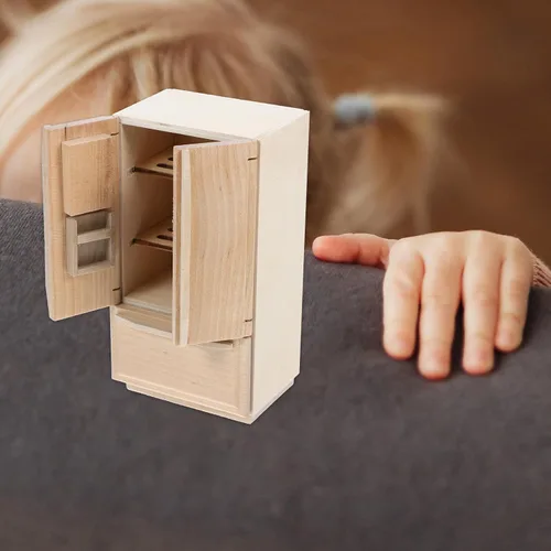 Vista 5 de BESPORTBLE Miniatura de madera de casa de muñecas nevera sin pintar Mini modelo de nevera para casa de muñecas Cocina Escena Decoración Refrigerador