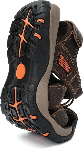 Vista 6 de FLARUT - Sandalias deportivas para hombre, sandalias para senderismo y exteriores, diseño informal de cuero con punta cerrada, sandalias atléticas