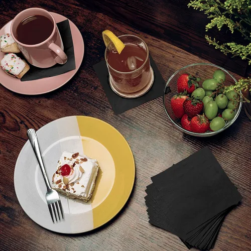 Vista 2 de Paquete de 500 servilletas de cóctel de papel – Servilletas de 3 capas negras de calidad – Servilletas de restaurante, evento y bar – Servilletas