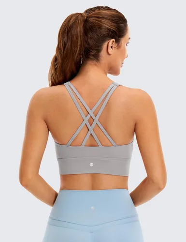 Vista 2 de CRZ YOGA Butterluxe - Brasier deportivo de cuello alto con tirantes delgados para mujer, con relleno, espalda cruzada, para entrenamiento, deportes