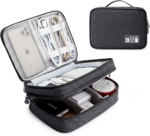 Vista 8 de Lanola Organizador Electrónico, Bolsa Organizadora de Cables de Viaje Funda para Accesorios Electrónicos Estuche de Transporte Bolsa de 2-negro
