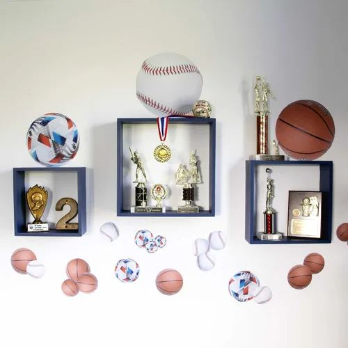 Vista 4 de StikArt 16 calcomanías de pared de baloncesto extraíbles en 7 tamaños (2 a 9.5 pulgadas)
