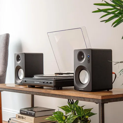 Vista 5 de Crosley KT400A-BK - Tocadiscos Bluetooth de 2 velocidades totalmente automático con altavoces estéreo S100A, color negro