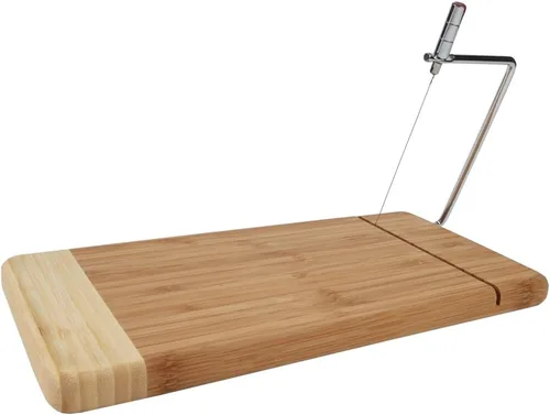 Vista 2 de Home-X - Tabla de cortar de queso de bambú con cortador de queso de alambre de acero inoxidable, el mejor electrodoméstico de cocina dos en uno
