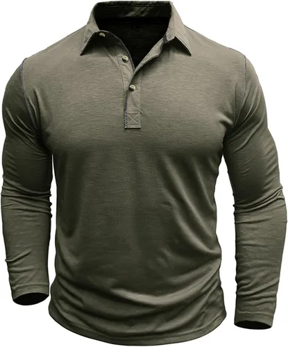 Vista 3 de PICKLION Camisas polo de manga larga para hombre, cuello de solapa con botones, ajuste regular