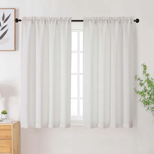 Vista 94 de Cortinas de lino para dormitorio y sala de estar de 96 pulgadas de largo, juego de 2 paneles, con bolsillo para cortinero, filtrado de luz, textura