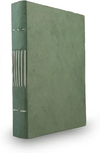 Vista 4 de Nepali Keeper Journal with Handmade Lokta Paper, 5x7 Inch, Sage Kathmandu Valley Co. natural tree-free paper, blank notebook, vintage sketchbook