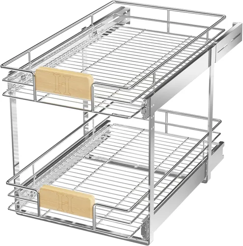 Vista 18 de LOVMOR Organizador de gabinete extraíble con mango de madera, 16½ pulgadas de ancho x 21½ pulgadas, organizador deslizante para cocina, despensa
