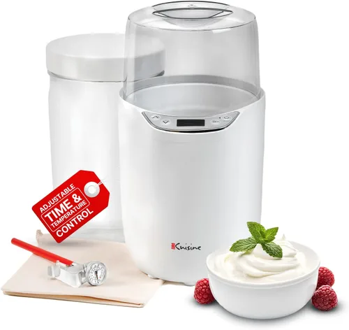 Vista 10 de Euro Cuisine YM360 Máquina para Hacer Yogur con control de tiempo y temperatura ajustable, tarro de vidrio de 2 cuartos de galón, termómetro GRATIS