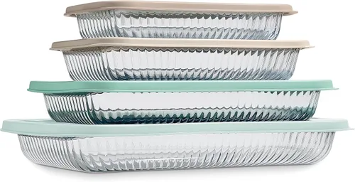 Vista 13 de COOK WITH COLOR - Juego de 8 piezas de refractarios profundos de vidrio con tapas de plástico, para hornear y almacenar alimentos, aptos para Azul