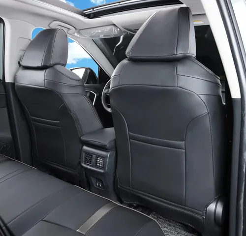 Vista 8 de Fundas de asiento RAV4 de ajuste personalizado, piel sintética impermeable para Toyota RAV4 2013-2018 (beige)