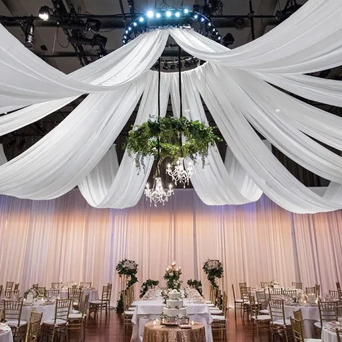 Vista 14 de FOTSHARER Cortinas de techo azul bebé para boda, 2 paneles de 5 x 20 pies, gasa para arco de boda, cortinas de techo para telón de fondo, decoración