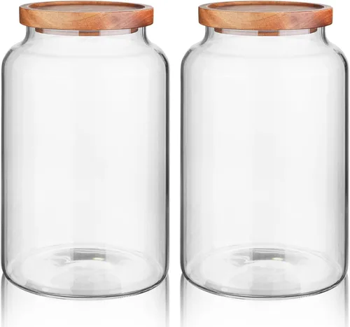 Vista 14 de Labina Recipiente de Almacenamiento de Vidrio Hermético Frascos de Alimentos Recipiente de Cocina con Tapas de Madera, 20 Oz Boca Ancha Organización