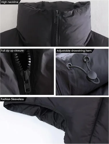 Vista 4 de Daacee Chaleco acolchado de invierno ligero para mujer, cálido, sin mangas, con cremallera, cuello alto, acolchado