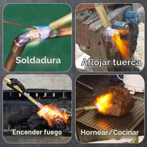 Vista 5 de Cabeza de Antorcha de Propano con Manguera de 1.43 m, Kit de Antorcha de Gas MAP Mapp Turbo Antorcha con Autoencendido, Válvula de Llama Ajustable