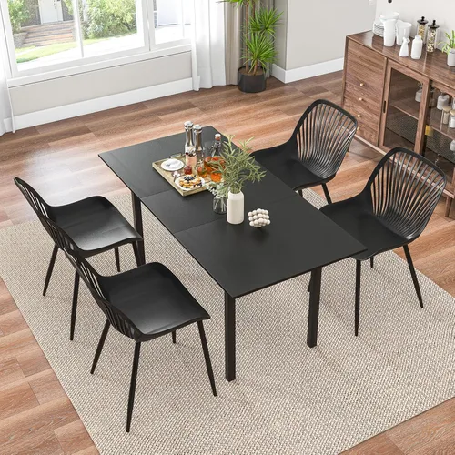 Vista 4 de Giantex Juego de 4 sillas de comedor negras, sillas de cocina modernas con patas de metal, respaldo recortado, asiento curvo, sillas decorativas sin