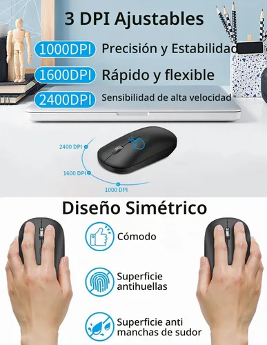 Vista 7 de Combo compacto de teclado y mouse inalámbricos, mini teclado de viaje portátil y mouse silencioso con receptor USB, clic silencioso, tamaño pequeño