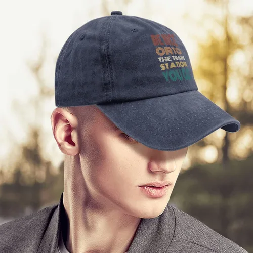 Vista 4 de Gorra de béisbol con texto en inglés Be Nice or to The Train Station You go, gorra de béisbol para mujer, divertida gorra ajustable
