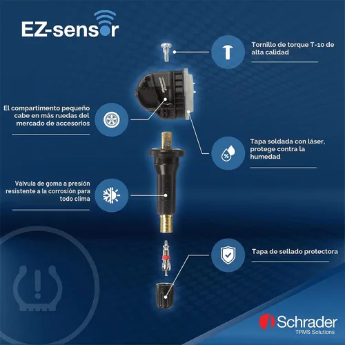 Vista 3 de Schrader 33500 EZ-Sensor Sencillo SKU (314.9 MHz, 315 MHz, y 433 MHz) Sensor Programable de Presión de Neumáticos con Válvula de Ángulo Fijo Snap-in