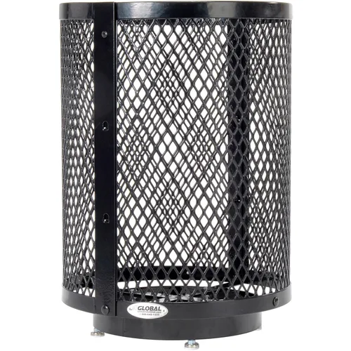 Vista 3 de Global Industrial Bote de basura de acero de diamante para exteriores con tapa para capó de lluvia, base elevada y forro de plástico, capacidad