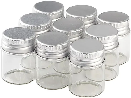 Vista 15 de Frascos de sello vacío de 1.7 fl oz Botella de vidrio con tapa de rosca de color plateado de aluminio Sellado Contenedor de regalo de alimentos
