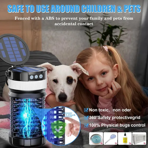 Vista 4 de Exterminador de insectos al aire libre, exterminador de mosquitos con energía solar para exteriores, recargable, eléctrico e impermeable