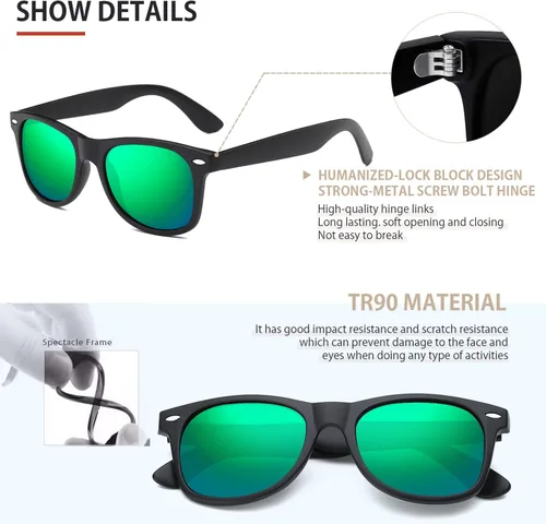 Vista 52 de FEIDUSUN Lentes de sol polarizados para hombre y mujer, lentes de sol retro negros para conducir, pescar, protección UV