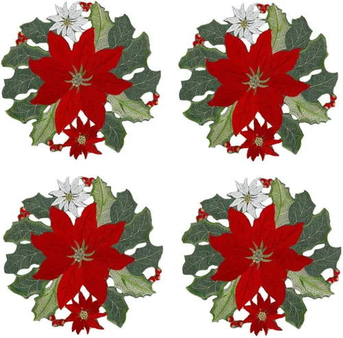 Vista 9 de GRANDDECO Camino de Mesa Navideño para Fiestas Campestres Bufandas de Tocador Bordadas con Flores de Nochebuena Navideñas Xmas para Casa Cocina Mesa