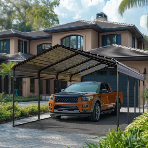 Vista 10 de PHI VILLA 10 x 15 Cochera metálica resistente con techo de acero galvanizado con kit de cierre lateral, cochera metálica robusta para autos, botes
