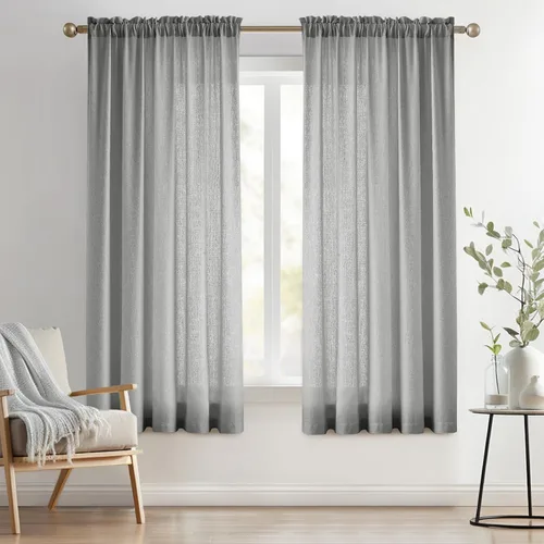 Vista 22 de Melodieux Cortinas de Niveles Semitraslúcidas Negras de 24 Pulgadas de Largo para Cocina, Cafetería, Dormitorio, Ventanas Pequeñas, Aspecto de Lino