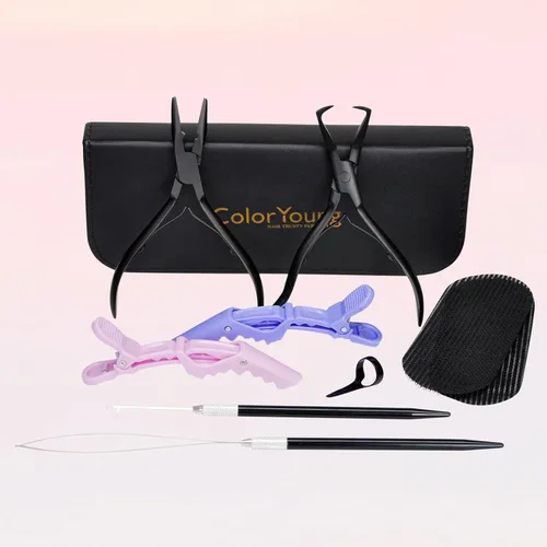 Vista 6 de Herramientas de extensión de cabello, kit de extensiones de cabello microenlaces multifuncionales para extensiones de cabello micro cuentas, kit